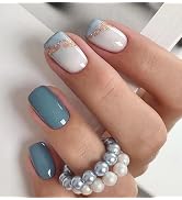 JMEOWIO Gel Nail Stickers Gold Glitter Gradient Blue Semi Cured Gel Nail Strips Wraps UV/LED Nail...