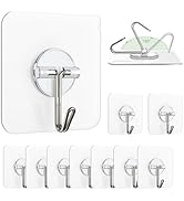 Lomrsiul Adhesive Wall Hooks for Hanging, Clear Removable Window Hooks 13 lb Stainless Steel Stic...