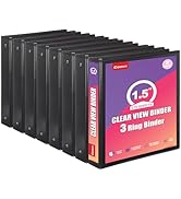 Comix Durable 1.5 Inch 3 Ring Binder with Clear Cover, 1.5" Round View Binder with 2 Interior Poc...