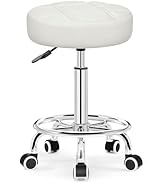 Brick Attic Rolling Stool with Wheels, PU Leather Small Office Chair with Foot Rest,Versatile Adj...