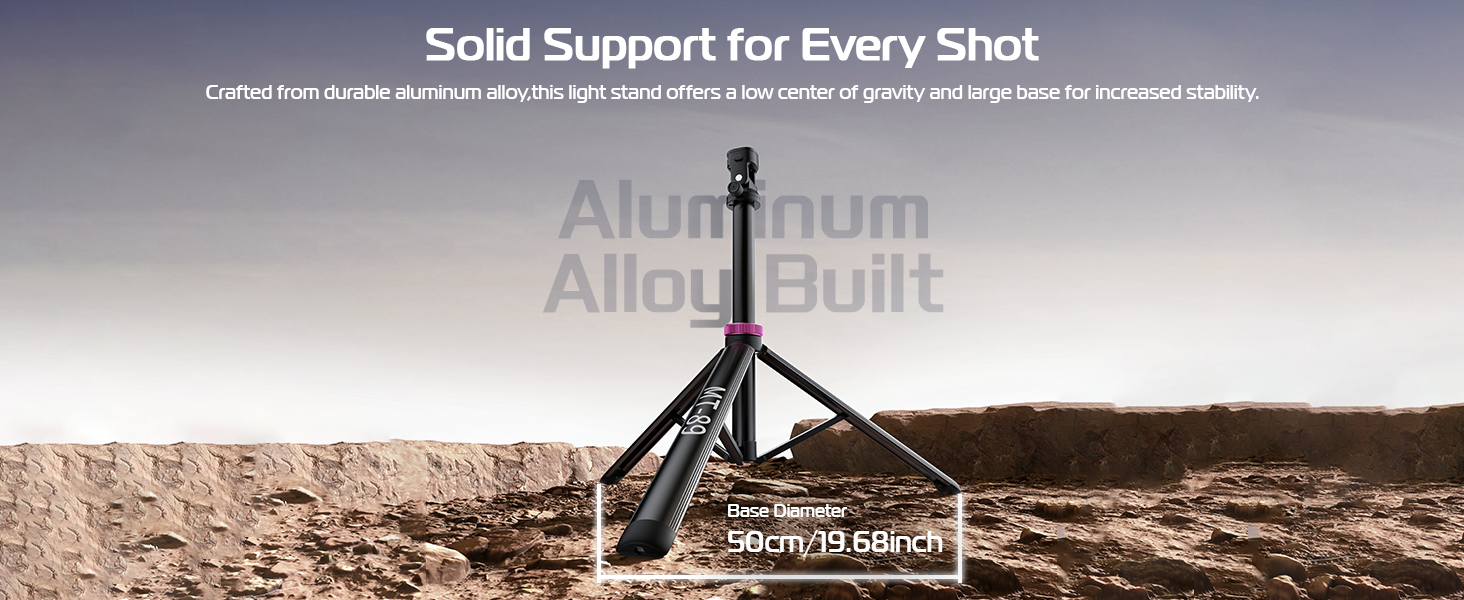 this light stand easily connects to lights, compact cameras, phone clamps, and action cameras.