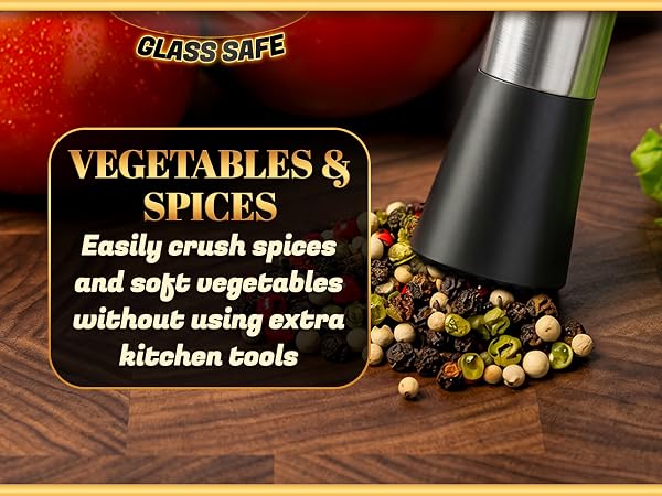 Muddler with peppercorns and spices for cooking