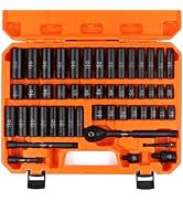 HORUSDY 3/8" Drive Impact Socket Set, 50-Piece Standard SAE (5/16 to 3/4 inch) and Metric (8-22mm...