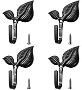 ARTiFiXPRO 4PCS Iron Leaf Wall Hooks Retro Style, Vintage Matt Black Finish Decorative Hooks - Ru...