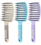 EKONAER 3 Pack Vented Quick Drying Massage Blow Detangler Brush,Boar Bristle Hair Brush Set-Curve...