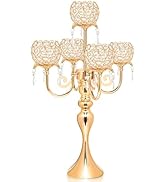 Kehail 5 Arm Gold Candle Holder 22.5 Inch Tall Crystal with Pendant, Romantic Home Decor Elegant ...