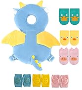 JunNeng Toddler Baby Head Protector Pad Safety Cushion with Knee Pads&Anti-Slip Socks (Blue Dinos...