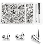 180 Pieces Multiple Sizes Cone Spikes, GTAAOY Punk and Studs Kit, Metal Tree Spikes Studs for Clo...