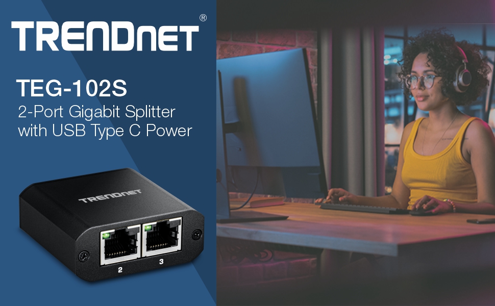 2-Port Gigabit Splitter with USB Type C Power