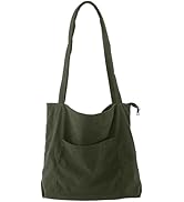 ALUWU Corduroy Tote Bag for Women with Front Pocket and Zipper