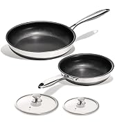 KITEXPERT Non Stick Frying Pans Set - 2 Piece (10, 12") Titanium Ceramic Pan with Lids, Nonstick ...