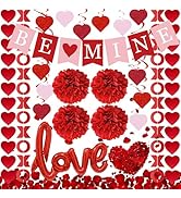 DMIGHT Red Valentine's Day Decoration Set, BE MINE Banner, Love Heart XO Garlands, Rose Petals, H...