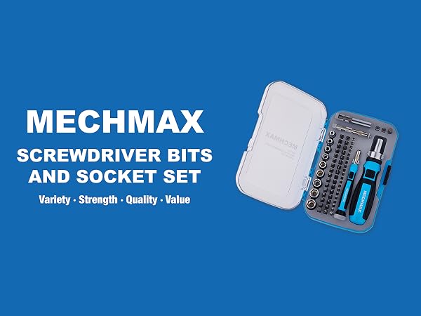 68 Piece MECHMAX Magnetic Ratchet Screwdriver Set, Socket and Interchangeable Bits