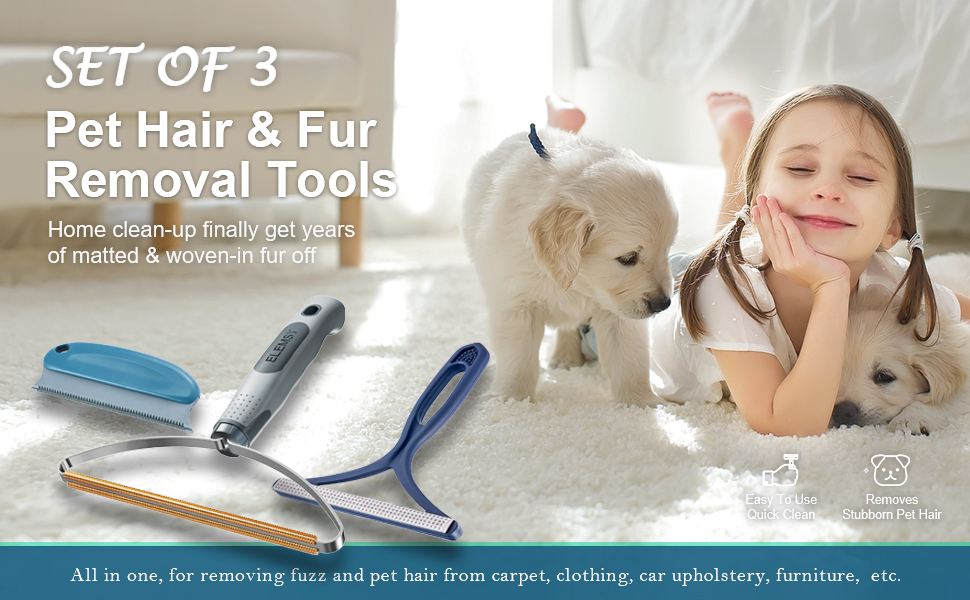 set of 3 pet hair & fur removal tools