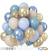 Paready Blue Balloons Set, 50Pcs Blue and Gold Balloons, 12 Inch Dusty Baby Metallic Blue Balloon...