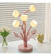 TOBUSA Pink Flower Table Lamp, 5-Light Adjustable Gooseneck Cute Desk Lamp, Vintage Bedside Readi...