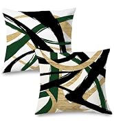 Supwhd Black Gold Green Pillow Covers, Abstract Black and Gold Pillow Covers 18x18 Set of 2, Mode...