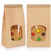 50 Pack Paper Cookie Bags with Window, 3.9x2.3x8.2 Inches Tin Tie Tab Small Bakery Bag Brown Gift...