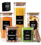EDELHAUS Glass Storage Containers with Lids - Canister for Pantry Food | Acacia Lids Black Labels...