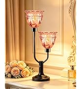 TECHYAP Mid Century Modern Table Lamp Red Glass Vintage Lamp Gift Dimmable | 2 Bulbs Included Bla...