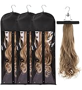 3PCS Extra Long Hair Extension Storage Bag Hairpieces Storage Holder with Wooden Hanger Dust-proo...