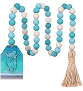 Meplait Wood Bead Garland, Coastal Tassel Garland with Mermaid Tag Beach Farmhouse Decor for Tier...