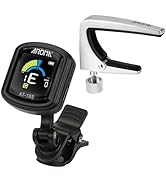 Aroma Guitar Tuner Clip On and Adjustable Tension Capo Bundle, Chromatic Tuner Rechargeable with ...