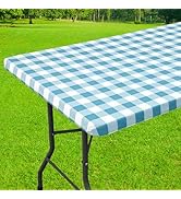 Smiry Rectangle Picnic Table Cloth, Elastic Waterproof Fitted Vinyl Tablecloth for 6 FT Tables, F...