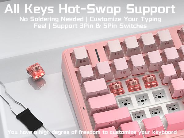 hot swap mechanical keyboard support 3 pin 5 pin mechanical switches anti-ghosting gaming pink