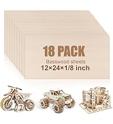 18 Pack 12x24x1/8 Inch Basswood Sheets, Large Size Basswood for Laser Cutting & Engraving, Plywoo...
