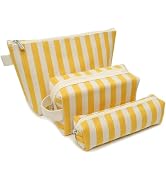 Beayuva 3 Pcs Makeup Bag Set Striped Canvas Purse Cosmetic Bag For Women Travel Toiletry Pouch Or...