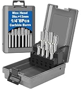 Sworker 8Pcs Carbide Burr Set 1/4 Shank w/Grey Box Max Head Dia 12mm Die Grinder Bits Rotary Tool...