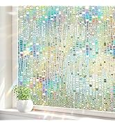 Rainbow Window Privacy Film: 3D Stained Glass Holographic Window Cling Film Heat Control Sun Bloc...