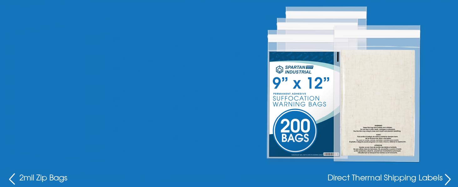 A pack of suffocation warning bags with a pillow cover inside on a blue background.