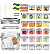 Alotpower 4 oz Glass Mason Jars with Embossed Pattern 24 Pack, Small Canning Jars with Airtight L...