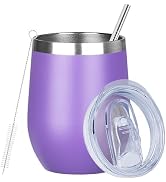 MEZMUT 12oz Insulated Wine Tumbler with Lid Double Wall Vacuum Stainless Steel Wine Glass Coffee ...