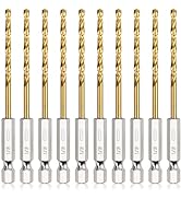 COMOWARE Titanium Twist Drill Bit Set - 10 Pcs 1/8" Hex Shank High Speed Steel for Wood Plastic A...