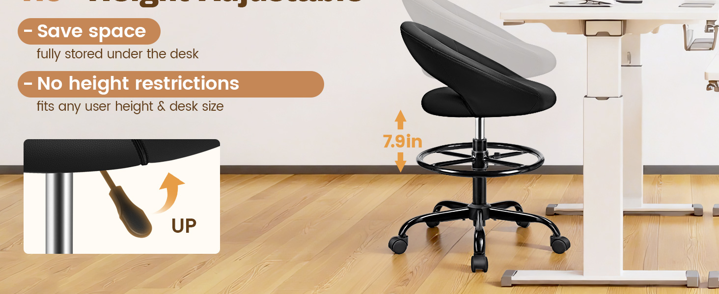 Bar Stools Office Drafting Chair with Foot Rest and Wheels Shop Rolling Swivel Chair Standing Desk