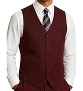 JEMITOP Men's Lightweight Texture Slim Fit Dress Vest Wedding Formal Vintage Tuxedo Suit Vest wit...