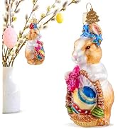 Hzyc Easter Bunny Ornaments for Tree,Handmade Blown Glass Christmas Ornaments,Vintage Bunny Colle...