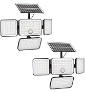 LUMLLSAJI Solar Flood Lights Outdoor, 4 Head Motion Sensor Lights LED 8500K Cool White Waterproof...