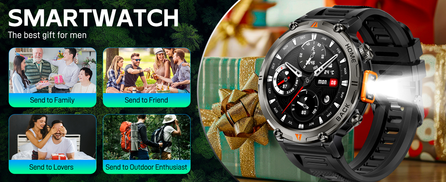 Military Smart Watches for Men 3ATM Waterproof (Built-in GPS) with Call/LED Flashlight,