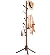 Coat Rack Freestanding, Coat Rack Stand with 8 Hooks & 3 Adjustable Heights, Wooden Coat Tree for...