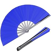 HONSHEN 2 Pack Large Folding Hand Fan, blue Chinese Kung Fu Tai Chi Fan Nylon-Cloth Fan For Men A...
