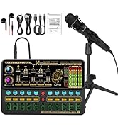 Hosabely Podcast Equipment Bundle, Basic Audio Interface with Mic and Stand, Denosing, Ducking, L...