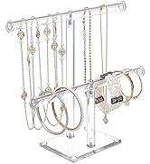 MOOCA Deluxe Clear Acrylic Jewelry Organizer, 2 Tier T-Bar Bracelet Holder, Acrylic Necklace Hold...