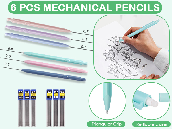school supplies aesthetic stationery set mechanical pencil case pouch marker erasers sticky note