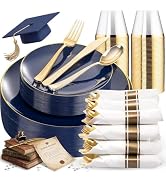 KIRE 175Pcs Blue Plastic Plates - Navy Blue Plates Disposable - 25 for Dinner 25 for Dessert 25 P...