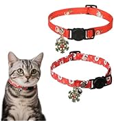 Christmas Cat Collar Breakaway 2 Pack, Cat Collar with Bell & Charms, Adjustable Kitten Cute Chri...