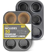 Bake Choice 2 Pack Jumbo Muffin Pan for Baking, Extra Large Cupcake Pan includes 50 Natural Jumbo...
